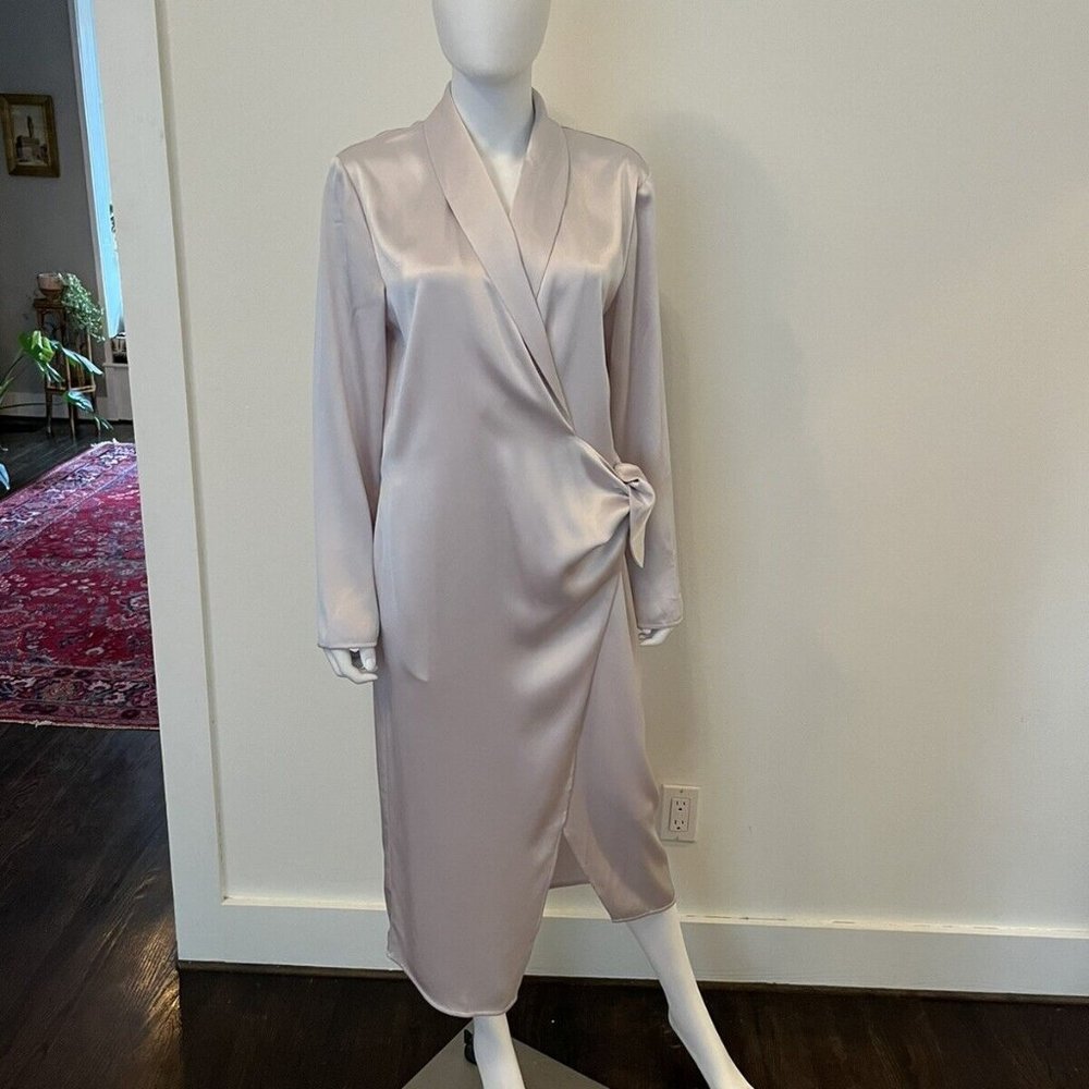 Babaton Aritzia Bello Shawl Collar Wrap Dress Silver Lilac Cloud